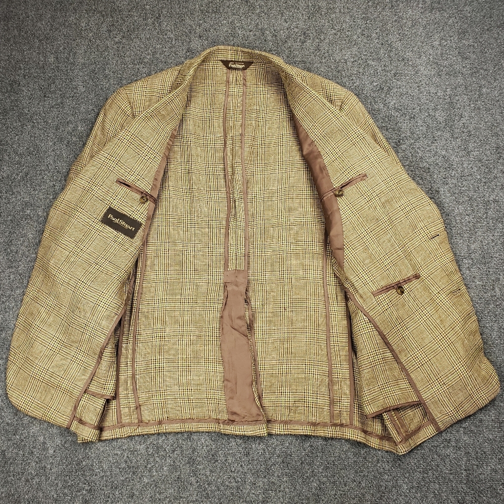 Paul Stuart Blazer Mens 43S Wool Silk Linen Houndstooth Plaid Scottish Tweed - Picture 3 of 14